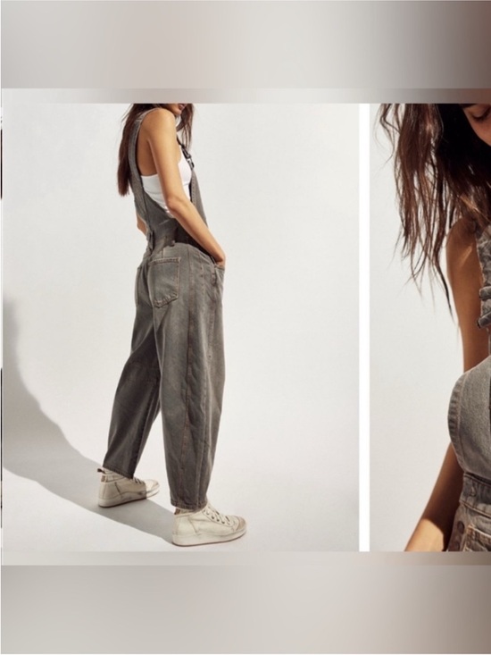 NWOT Free People We The Free Good Luck Barrel Overalls - archive grey - XS - Picture 3 of 11